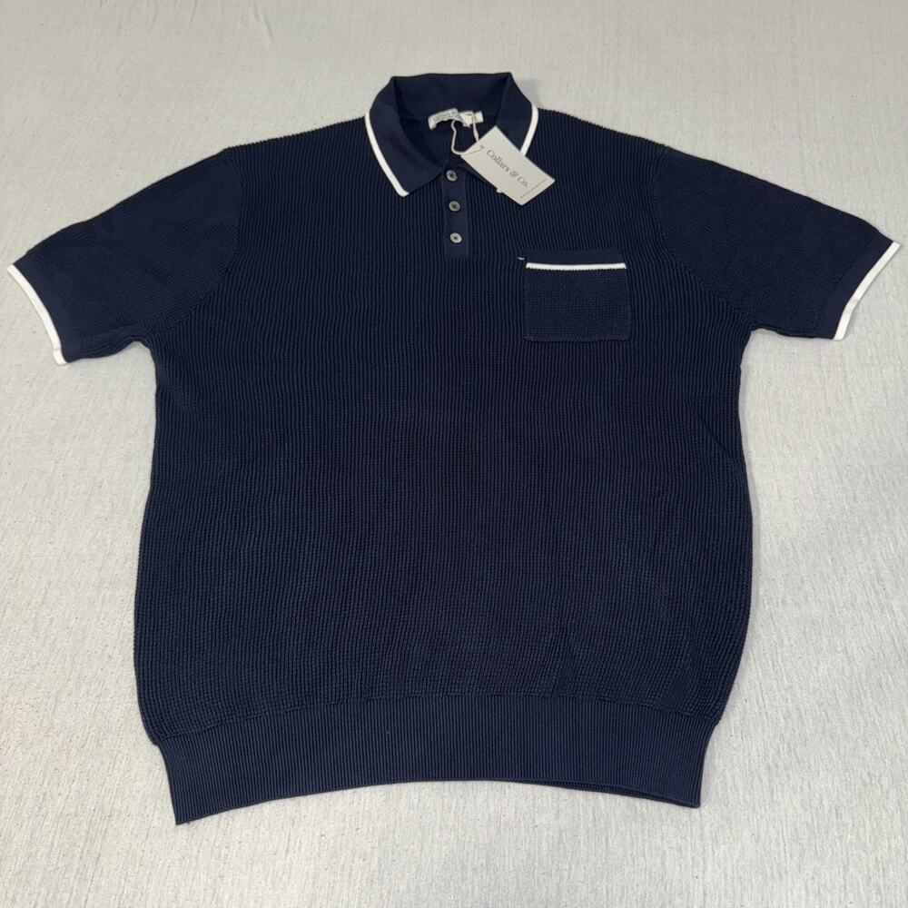 Collars & Co. Modal & Cotton Waffle Knit Navy Blue Polo Men’s Medium NWT
